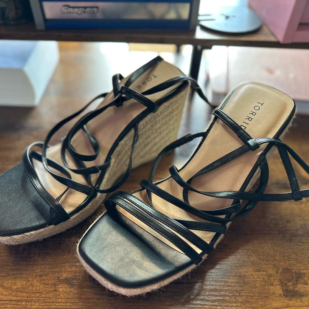 Torrid Black Strappy Espadrille Wedge Sandals - Size 12 (WW)-BNWOT